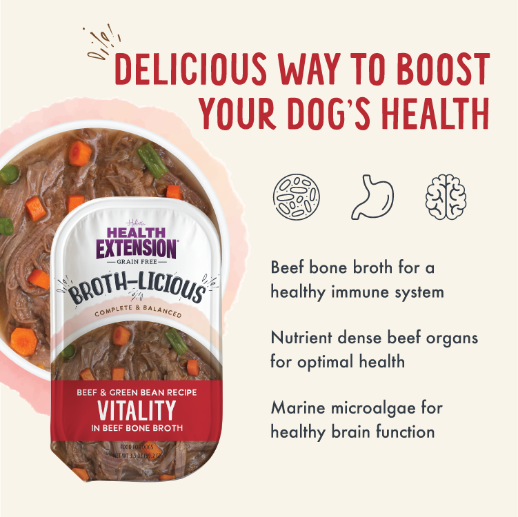 Broth-Licious Beef & Green Bean in Bone Broth -Vitality Recipe for Adult Dogs