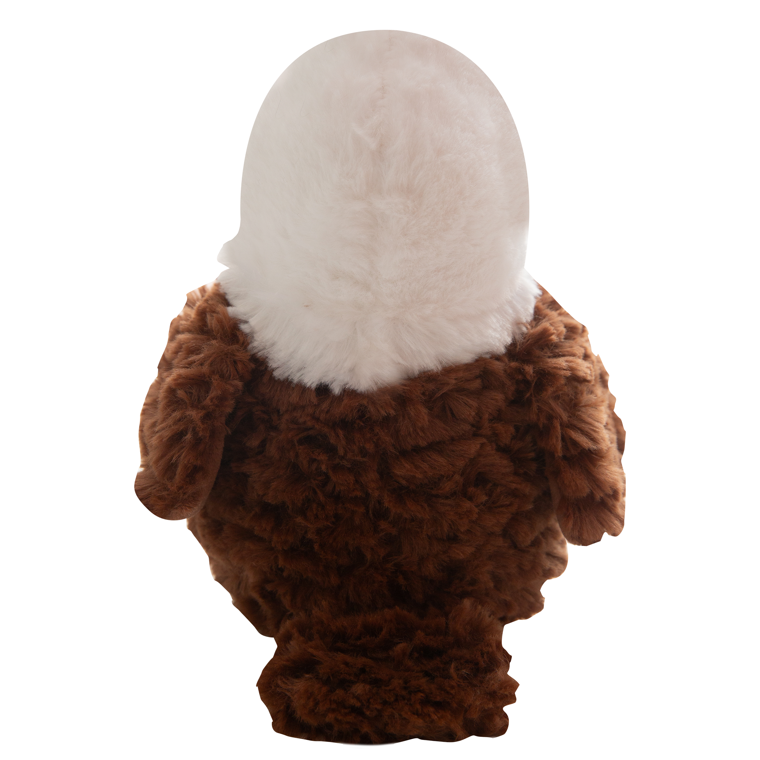 Evan the Eagle by Snugarooz is a plush dog toy featuring a white head, yellow beak and feet, brown fuzzy body, and small black eyes, shown on a plain white background.