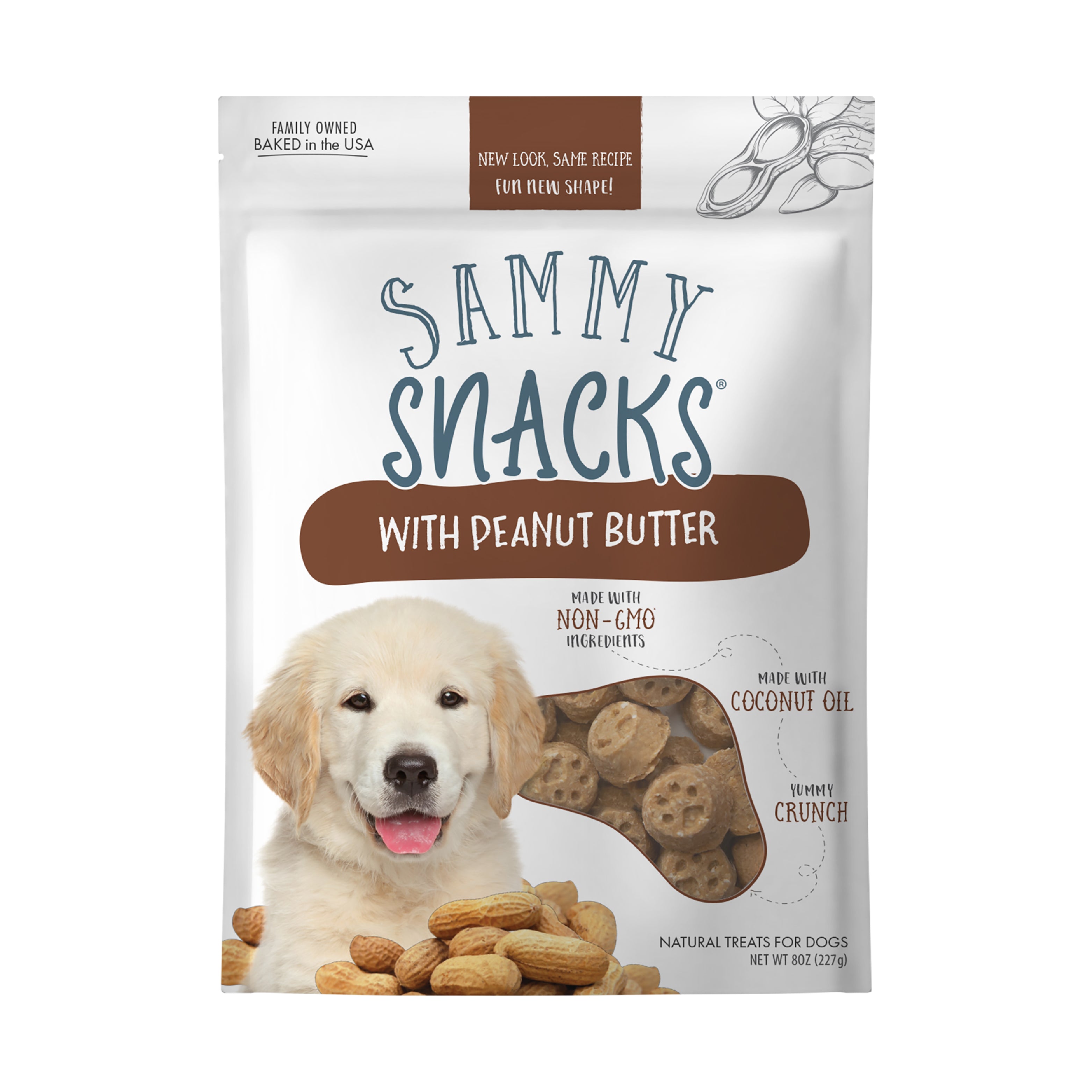 Sammy Snack Peanut Butter Recipe front of bag showing treat features