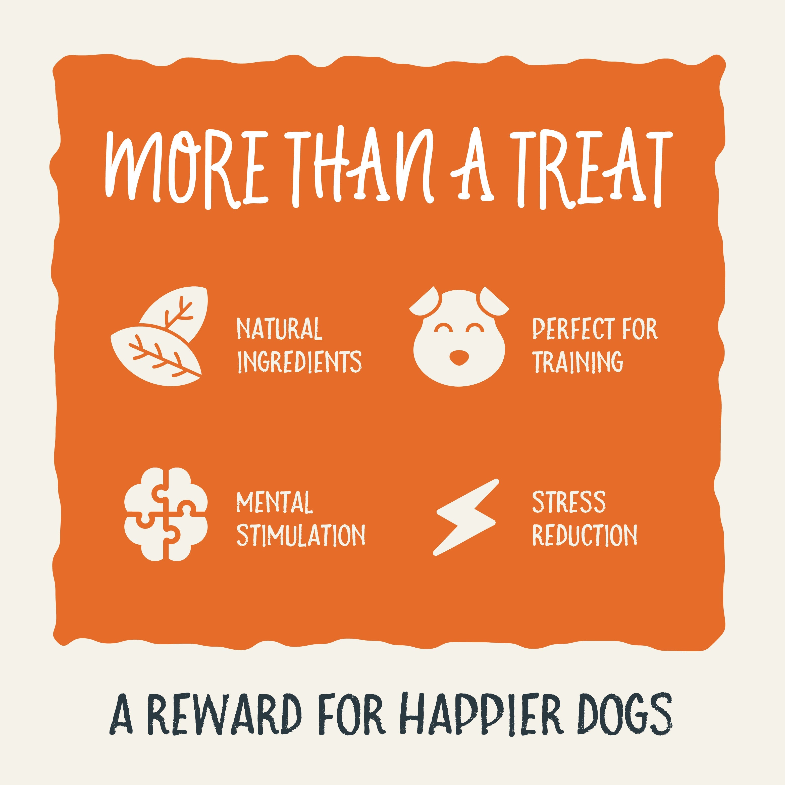 Sammy Snack graphic showing how it is more than a treat, it has natural ingredients, perfect for training, great for mental stimulation, and is stress reducing